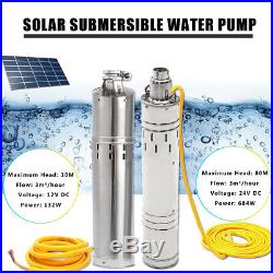 12V/24V 3m3/Hour DC 684W 132W Solar Submersible Water Pump Stainless Steel 80M