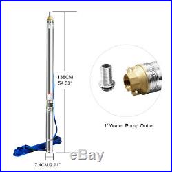 1HP/0.75KW Submersible Borehole Well Water Pump SAND RESISTANT +CABLE 20m