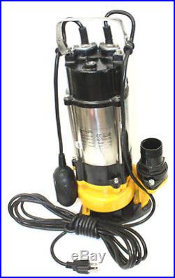 1HP Sewage Pump 4400GPH 110V Stainless Steel Submersible Water Pump Sump 30FT