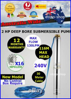 2 HP S/Steel Submersible Bore Water Pump with 30M Cable OZ Plug