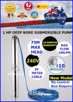 2018 Model 1 HP S/Steel Submersible Bore Water Pump with 30M Cable