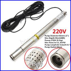 220V 370W 50mm Submersible Bore 0.5 HP Water Pump Deep Well 220V 180ft 8GPM New