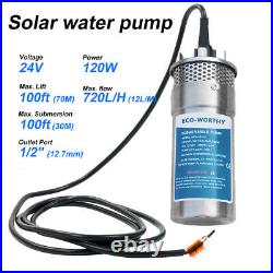 24V DC Submersible 3.2GPM Well Water Pump Energy Solar Battery for Farm Ranch