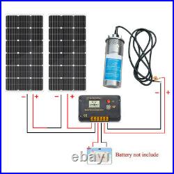 24V Deep Well Stainless DC Bore Water Pump+2 100W Solar Panel +20A Controller