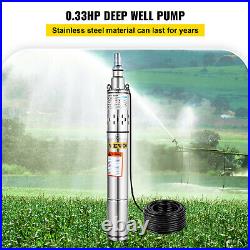 3 0.25KW 220V Borehole Deep Well Submersible Water Pump LONG LIVE + 20m CABLE