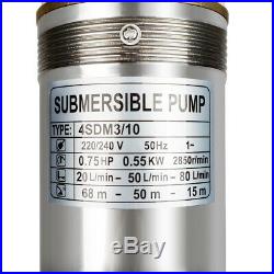 4, 0.75HP, 220V, 550W, Submersible Water Pump, Deep Well with Control Box