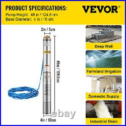4 2.2KW Borehole Pump Submersible Deep Well Pump Irrigation Pump 51GPM 20mCable
