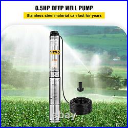 4 370W 220V Bore Deep Well Submersible Water Pump Stainless Steel With 15m Cable