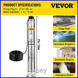 4 370W Borehole Pump Deep Well Submersible Water Pump Stainless Steel 15m Cable