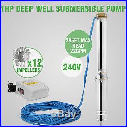 4'' Borehole Deep Well Submersible Pump 750W Irrigation 4980LPH Water Pump