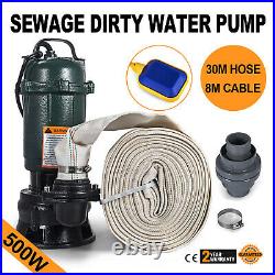500W Submersible Sewage Dirty Water Pump Heavy Duty Septic Pool+ 30m