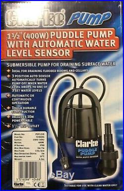 CLARKE SUBMERSIBLE PUDDLE PUMP FOR DRAINING SURFACE WATER PSP125B 4 m of 1 hose