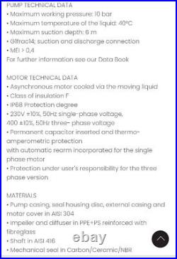 Ebara Submersible Water Pump 40/6. 240v