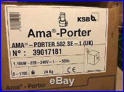 KSB AMA-Porter 502 SE Submersible Sewerage, Water Pump (with floatswitch) 240V