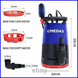 MEDAS Electric 3 in 1 Submersible Pump 500W 12500L/H Sump Pumps Clean/Dirty