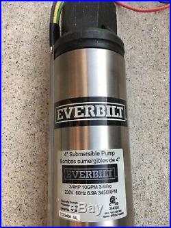 New Everbilt 3/4 HP 4 Submersible 3-Wire 10 GPM Deep Well Potable Water Pump