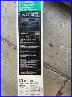 New Everbilt 3/4 HP 4 Submersible 3-Wire 10 GPM Deep Well Potable Water Pump