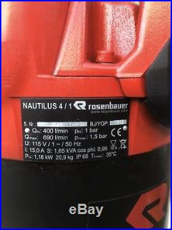 Rosenbauer Nautilus 4/1. Submersible Water/Trash pump 110v 690l/min Floodwater