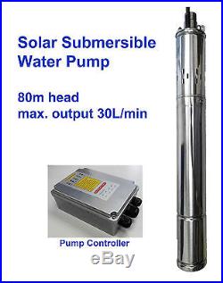 Solar DC Submersible Water Pump head 80m 260ft 24V controller deep well lake
