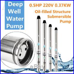 Submersible Deep Well Water Pump Stainless Steel 0.5HP 220V 8.8GPM 131ft Head