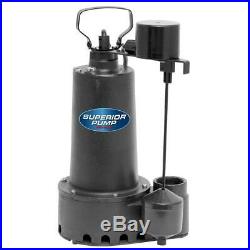 Superior Pump 92511 Submersible Sump Pumps Water Adjustable Cast Iron 1/2 HP
