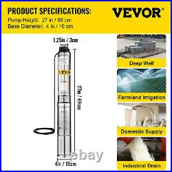 VEVOR 4 240V 0.5HP Electric Deep Well Submersible Water Pump Bore Hole Pump