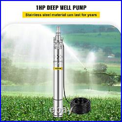 VEVOR 750W 1 HP Borehole Pump Electric Submersible Deep Well Pump With 49FT Cable