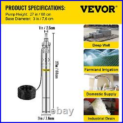 VEVOR 750W 1 HP Borehole Pump Electric Submersible Deep Well Pump With 49FT Cable